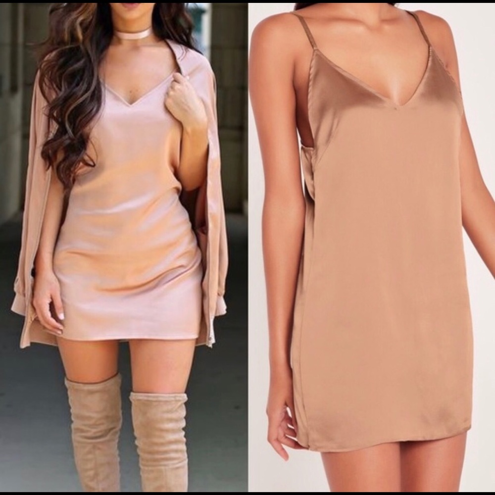 Carli Bybel rose gold silk slip dress